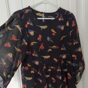 Black bird print blouse